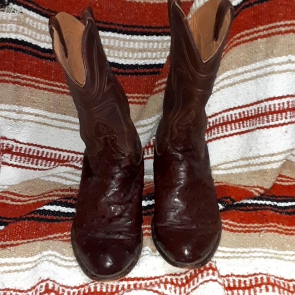 Tecovas ostrich full quill cowboy boots brown size 9ee